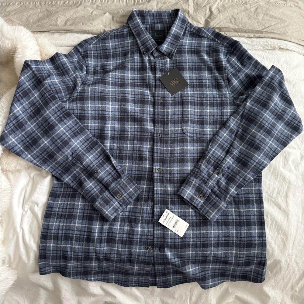 Navy and White Plaid Button Down Shirt